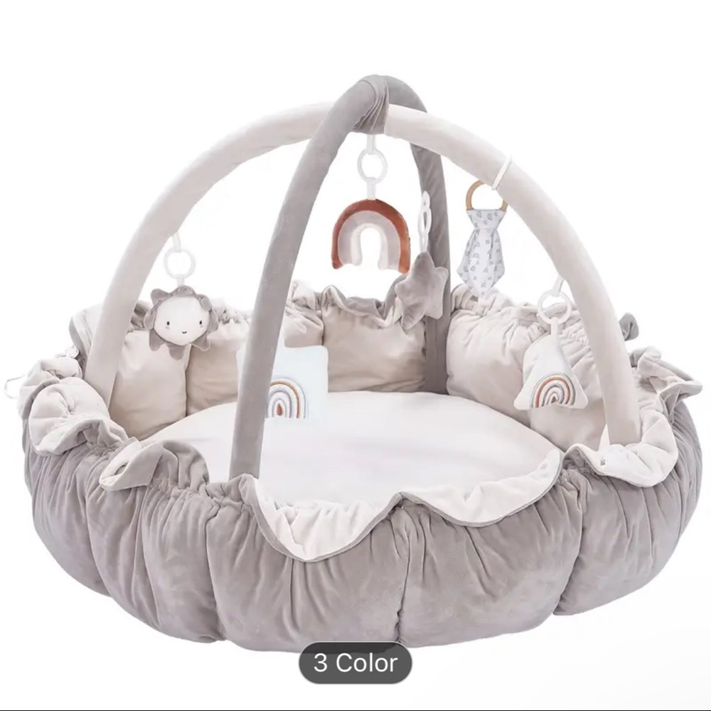 Gray and Cream Baby Play Mat with Toys